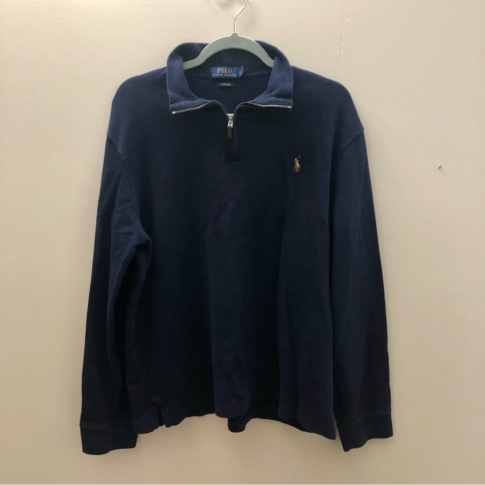 Navy Blue Quarter-Zip PulloverPolo Ralph Lauren Pony Logo French Rib Size L